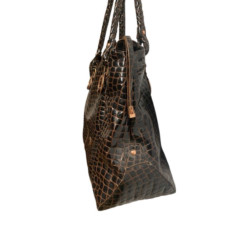 La Gioe di Toscana Sharon Gioe Burgundy Reptile Leather Dome Satchel Bag - Picture 8 of 16